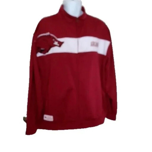Majestic Section 101 Arkansas Razerbacks zip up Track Jacket red size L - Picture 1 of 9